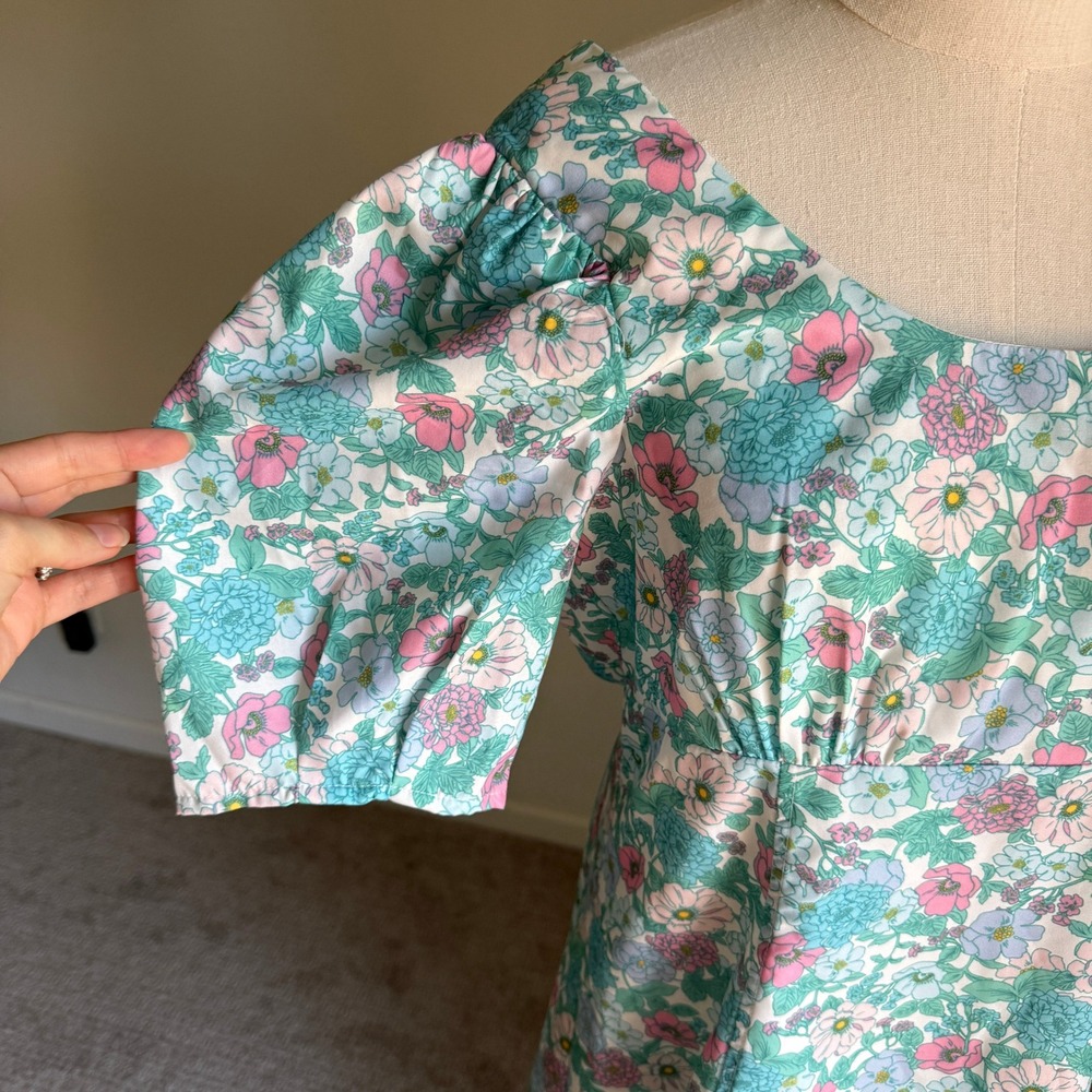Tuckernuck Hyacinth House Sallie‎ Floral Puff Sleeve Mini Dress Blue Medium - Picture 3 of 11
